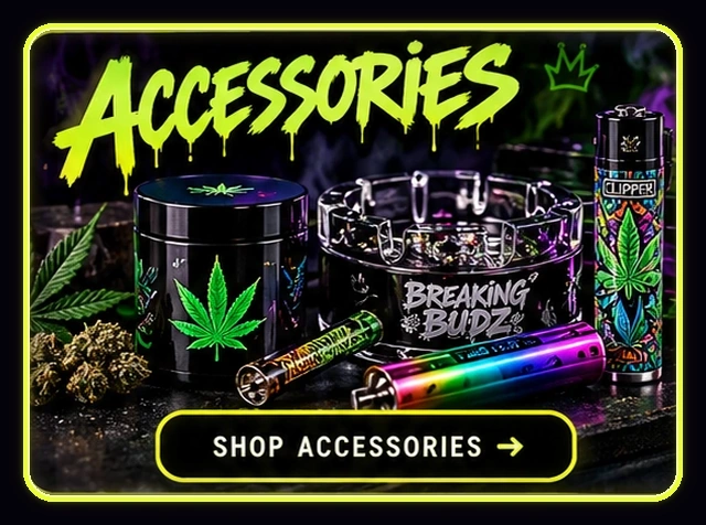 Accessories — yellow neon artwork with headshop accessories