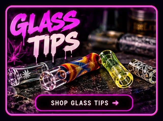 Glass Tips — neon magenta artwork with coloured glass tips