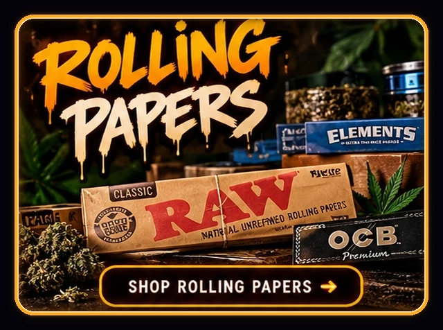 Rolling Papers — neon orange artwork with rolling paper packs
